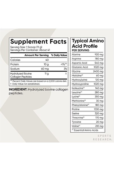 Sports Research , Collagen Peptides, Type I & III, Unflavored, 16 oz. Packaging May Vary