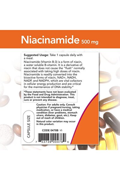 Now Foods NOW Niacinamide 500mg,100 Capsules