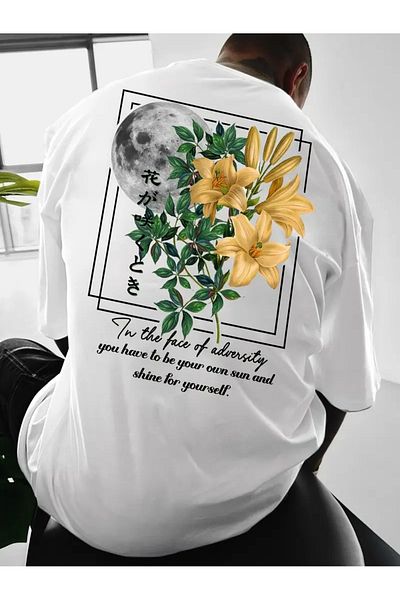 Massgai Tricou oversize unisex cu imprimeu Planet Flower, 100% bumbac