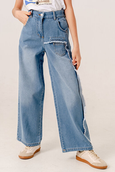 GİYİCEM TEKSTİL Kız Çocuk Sol Paçalı Kot Pantolon 2202