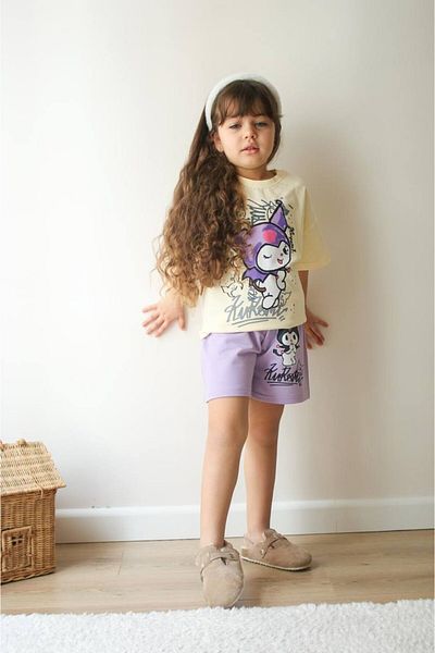 MİNİKO KİDS Girl's Kuromi Modeled Printed Shorts Cotton Suit