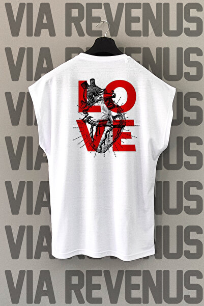 Vordevia Tricou sport cu mânecă zero cu decolteu cu imprimeu Love Back