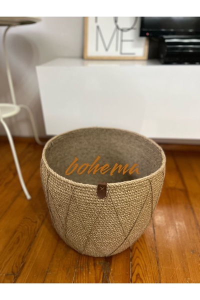 Bohemahomedecor 35*30 Wicker Jute Basket Flower Pot Decorative Basket Organizer Basket Stitched Basket