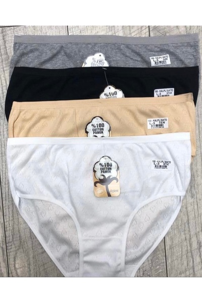 Özten İç Giyim Kadın 12 Li Paket Gri Renk Yüksek Bel %100 Pamuk Kalp Desenli Bato Külot