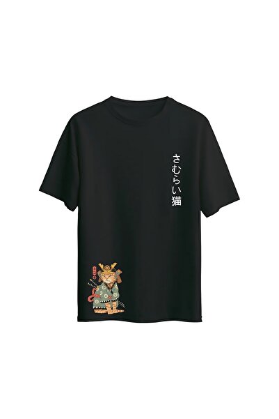 SVART WEAR Tricou Samurai Cat cu imprimeu supradimensionat Unisex tricou