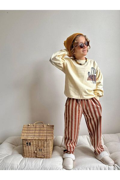 MİNİKO KİDS Boy's Cactus Modelled Cali̇Forni̇A Printed Cotton Tracksuit Set