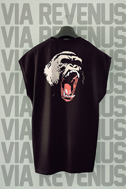 Vordevia Tricou sport cu mânecă zero cu imprimeu pe spate Gorilla
