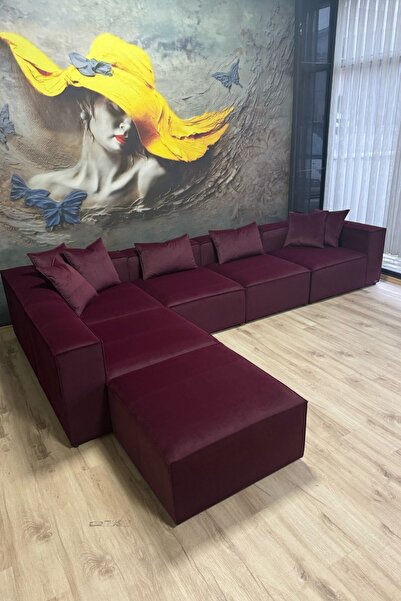 Erduran Mobilya Angelo 5 Modül 1puf Köşe Koltuk Takımı (6 MODÜL) Babyface Kum...