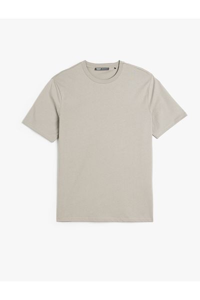 Koton Tricou pentru bărbați, bumbac, cu decolteu, cu croiala normală, gri 5sam10063hk
