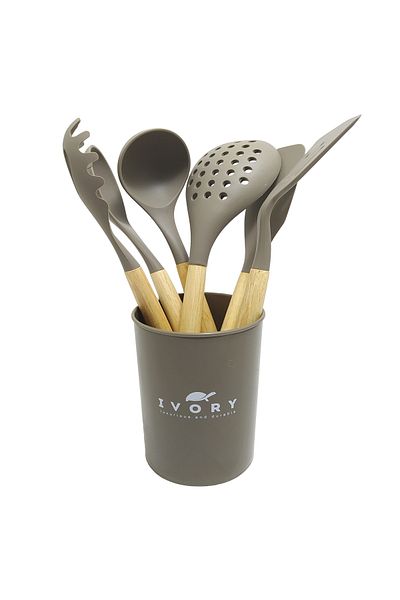IVORY Natural Bamboo Handle 100% Silicone Kitchen Set 6 Pieces