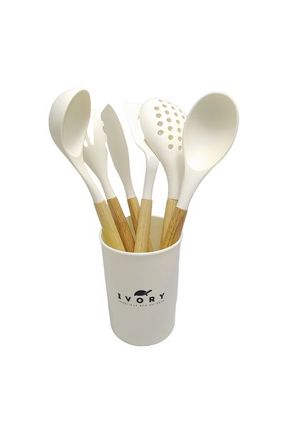 IVORY Natural Bamboo Handle 100% Silicone Kitchen Set 6 Pieces
