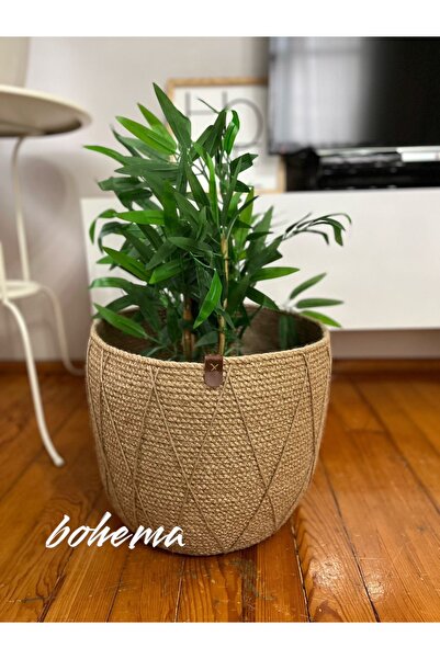 Bohemahomedecor 35*30 Wicker Jute Basket Flower Pot Decorative Basket Organizer Basket Stitched Basket