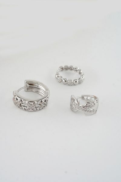 ARTEMİSİA Women Vip Series Antiallergenic Mixed Figured Zircon Stone 3 Earring Set