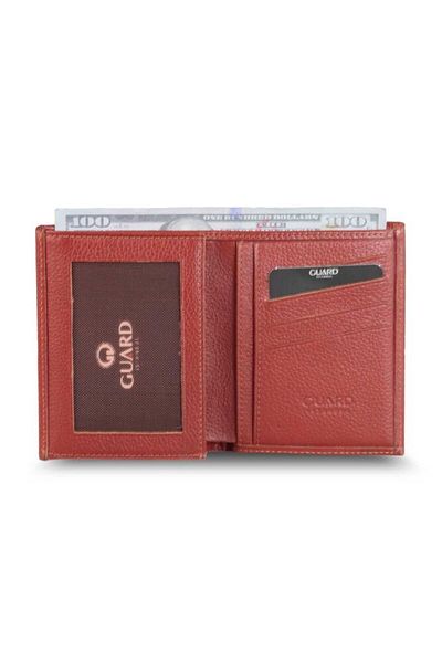 GUARD Red Tan Genuine Leather Men's Wallet with Cross Card Compartment P39