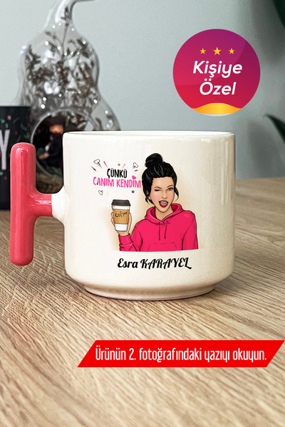 Hedizu Kişiye Özel çünkü canım kendim Kupa Bardak T Kulplu Pembe arkadaşa hed...