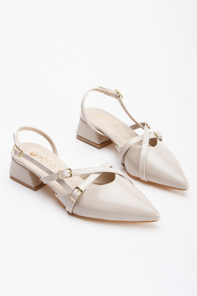 moun shoes حذاء نسائي بكعب عالٍ مفتوح من الخلف ومقدمة مدببة وكعب قصير كاجوال