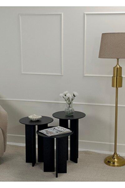 kuppdesign Leo Mantar Sehpa Siyah Üçlü Set (45-50-55 CM)
