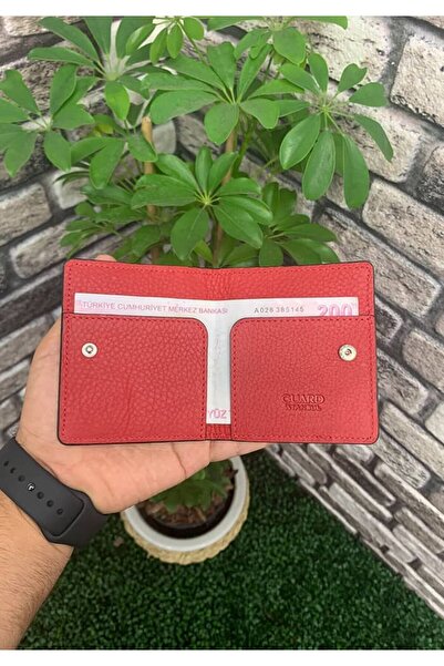 GUARD Siyah / Kırmızı Patlı Tasarım Hakiki Deri Kartlık Erkek / Kadın P5239