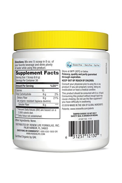 Renew Life Adult Completely Clear Organic Prebiotic Keto Friendly Fiber, Powder, 7 oz. (Package May Vary)