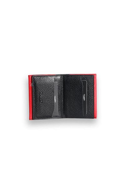 GUARD Black - Red Double Color Compartment Genuine Leather Card Holder Men / Women P1309