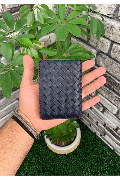 GUARD Knitted Printed Navy Blue Genuine Leather Card Holder Men's / Women's P5191