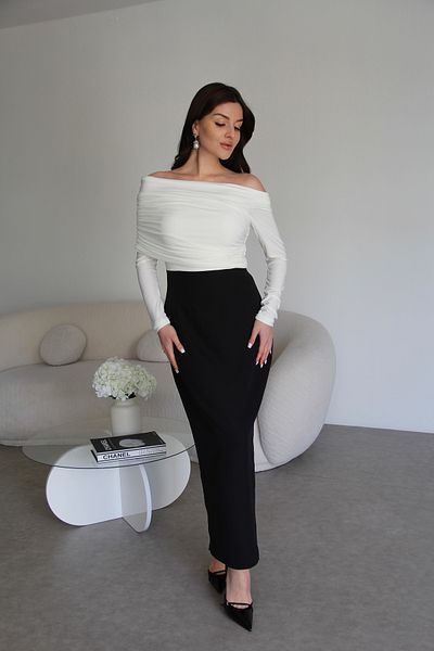 Julidress Rochie premium cu guler alb cu fante midi