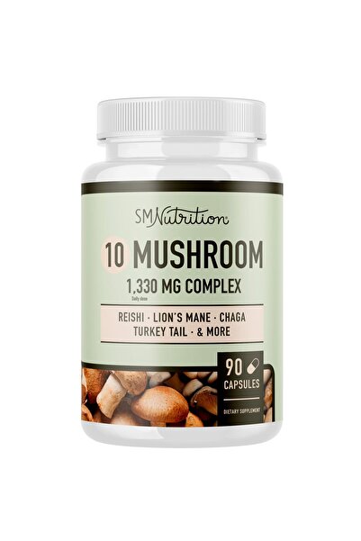 SMNutrition 10 Mushroom Complex | 1300mg with Lions Mane, Turkey Tail, Cordyceps, Reishi | Immune Support, 90 Ct