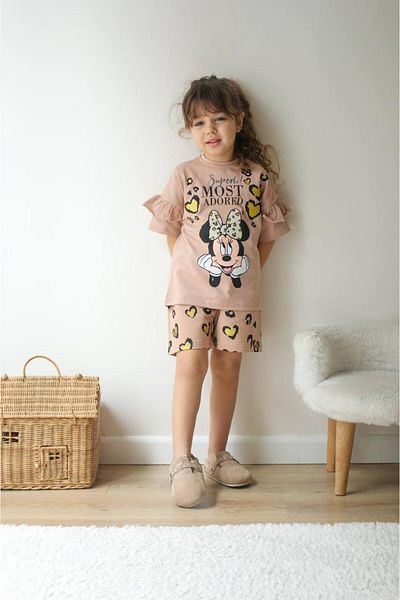 MİNİKO KİDS Girl's Character Model Printed Shorts Cotton Suit