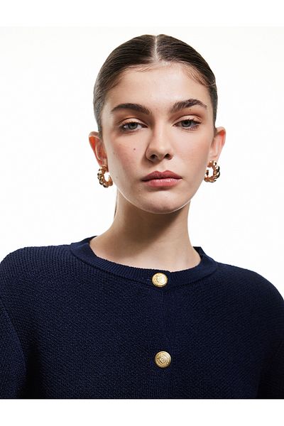 Koton Long Sleeve Buttoned Crew Neck Knitwear Cardigan with Pockets