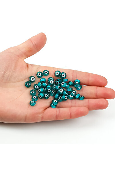 yfhobi 5 Adet - 8 mm Yassı Cam Nazar Takı Aparatı, Petrol Yeşil Renk Nazar Bo...