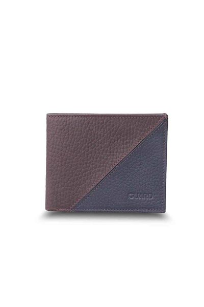 GUARD Matte Claret Red - Navy Blue Horizontal Genuine Leather Wallet P1336