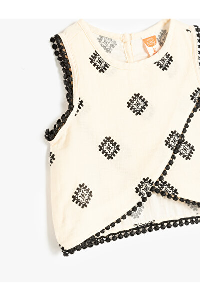 Koton Βαμβακερό Κέντημα Λεπτομερής Αμάνικη Ασύμμετρη Crop Μπλούζα