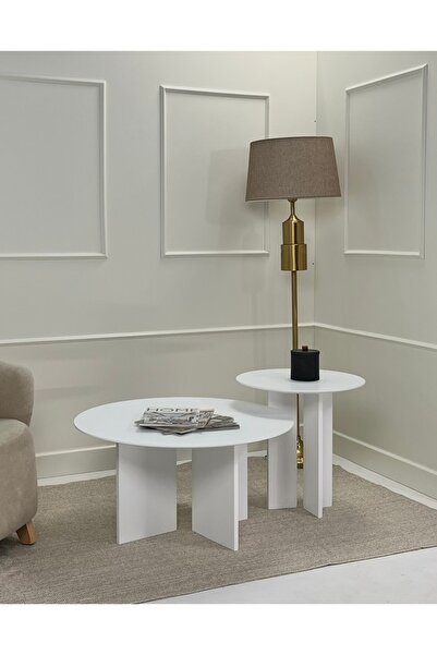 kuppdesign Leo Orta Sehpa Beyaz Ikili Set