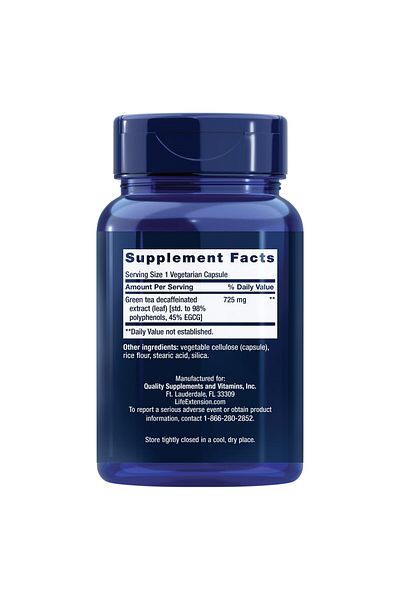 Life Extension Decaffeinated Mega Green Tea Extract – Polyphenol-Rich, Supports Cell, Heart, Brain – 100 Capsules