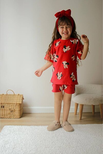 MİNİKO KİDS Girl's Character Model Printed Shorts Cotton Suit