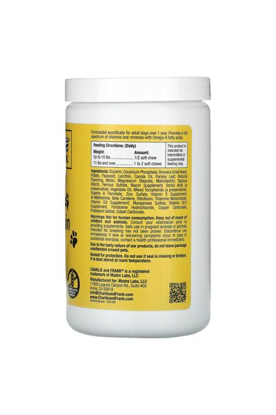 Charlie and Frank Dog Multi-Vitamin & Mineral, Supports Fresh Breath, 60 Soft Chews, 6.3 oz (180 g)