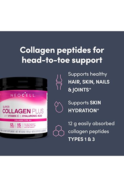 Neocell Super Collagen Plus with Vitamin C & Hyaluronic Acid, Skin, Hair & Nails Support, 6.9 oz