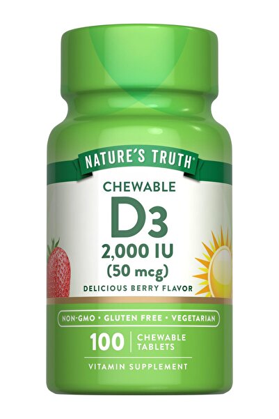 Nature's Truth Chewable Vitamin D3 2,000 IU | 100 Tablets | Berry Flavor | Vegetarian, Non-GMO, Gluten Free