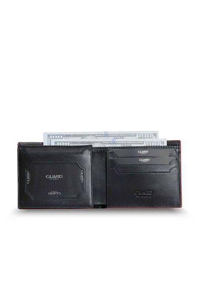 GUARD Knitted Patterned Red Edged Black Genuine Leather Men's Wallet P878