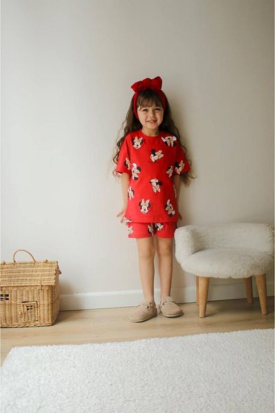 MİNİKO KİDS Girl's Character Model Printed Shorts Cotton Suit