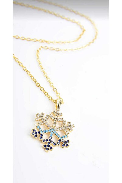 takıbahçesi قلادة من حجر الزركون الأزرق بتصميم ندفة الثلج - قلادة من الفضة على شكل ندفة الثلج من حجر الزبرجد والياقوت