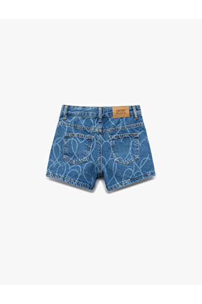 Koton Pamuklu Kalp Desenli Cepli Denim Şort
