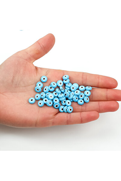 yfhobi 5 Adet - 8 mm Yassı Cam Nazar Takı Aparatı, Açık Mavi Renk Nazar Boncu...