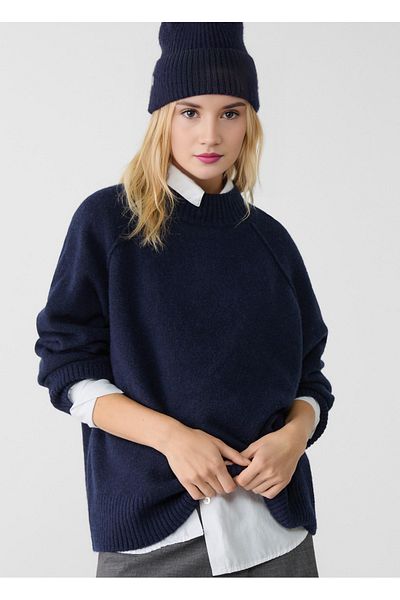 Lia Blanco's Women's - Navy Blue Cuff Neck Basic Knitwear Sweater