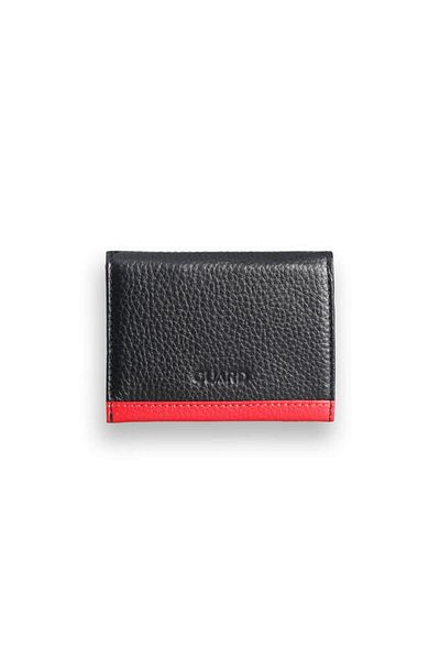 GUARD Black - Red Double Color Compartment Genuine Leather Card Holder Men / Women P1309