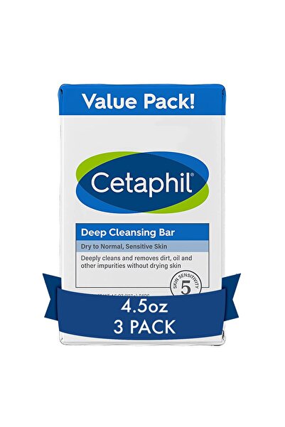 Cetaphil Deep Cleansing Bar, 3-Pack, for Dry/Normal/Sensitive Skin, Soap-Free...