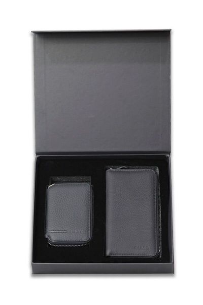 GUARD Gift Black Genuine Leather Portfolio - Wallet Set Men's / Women's Ps3016