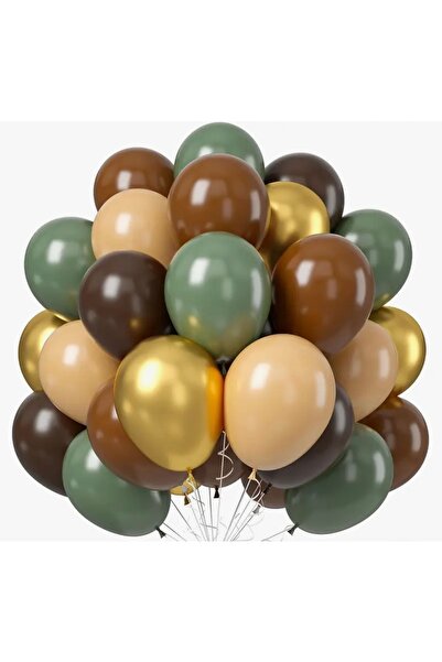 Öztürkpartievi Kahverengi Yeşil Gold Metalik Balon 20li