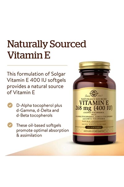 Solgar Vitamin E 268 MG (400 IU), 100 Softgels - Immune & Skin Support - Antioxidant