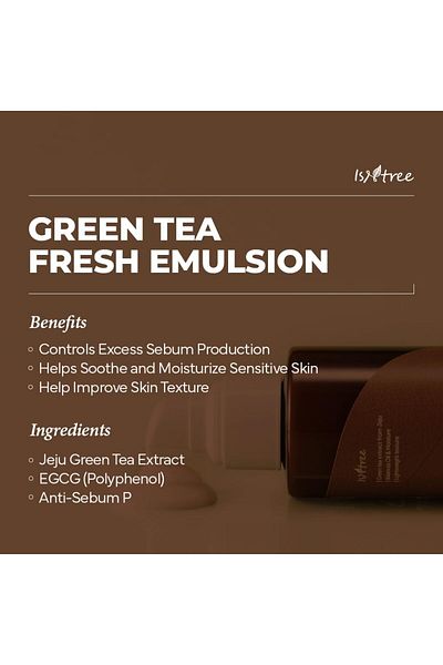Isntree Green Tea Fresh Emulsion 120ml | Jeju Green Tea | Balances Oil & Moisture | Lightweight